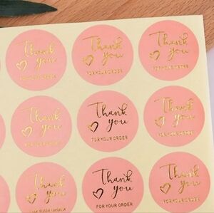 Round Thank You Sealing Stickers Pink and Gold Tone 12 Count Custom